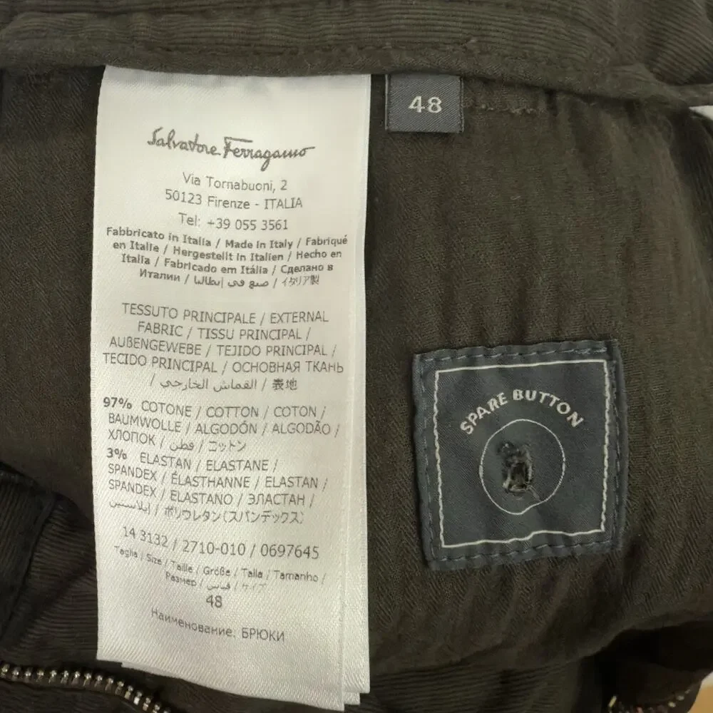 Salvatore Ferragamo Chino Pants Mens Size 48 US 32 Brown Stretch Casual Trousers
